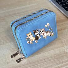 Cat Print Card Holder, Lightweight Fashionable Women's Wallet, Suitable For Daily Use, Double Zipper Mini Wallet/Coin Purse/Card Holder - Multicolor - View 13