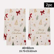 2PCS Christmas Hand-Painted Seamless Pattern Printed 40*60cm Rectangular Microfiber Soft Kitchen Towels, Dish Cloths, Tablecloths, Hand Towels, Christmas Home Decor, Bathroom & Kitchen Decor, Housewarming Gift For Neighbors, Perfect For Kitchen & Bathroom Use, Suitable For Housewives And Family Gatherings, High Cost-Performance, Household Essential - Apricot - View 11