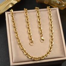 Simple 18K Gold-Plated Stainless Steel Men Women Interwoven Necklace For Daily Party Wear, Fashionable Versatile Chain - Gold - View 4