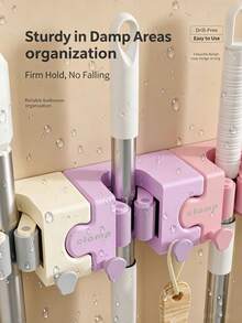 1pc Punch‑Free Mop Holder Wall Mount, Multifunctional Broom Organizer Rack For Bathroom Kitchen Home Storage,Bathroom Storage,Kitchen Accessories,Autumn Home Decor - Multicolor - View 5