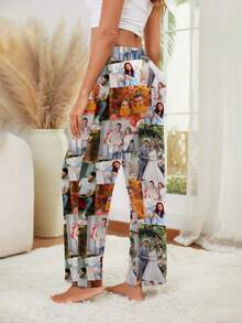 Printstory Customized Women's Pajama Pants, Print Any Pattern, Personalized Face Pajamas, Custom Gift For Family And Friends - Black - View 3
