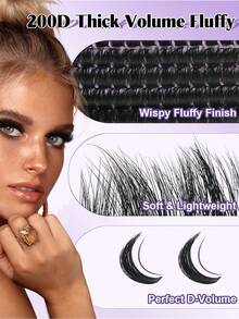 YIDUO 200D Bulu Mata Gugus Lembut, Bulu Mata Individual Ultra Lembut dan Padat, Ekstensi Bulu Mata Cat Eye Wispy DIY untuk Riasan Salon, Hadiah Riasan Liburan - MultiWarna - View 4