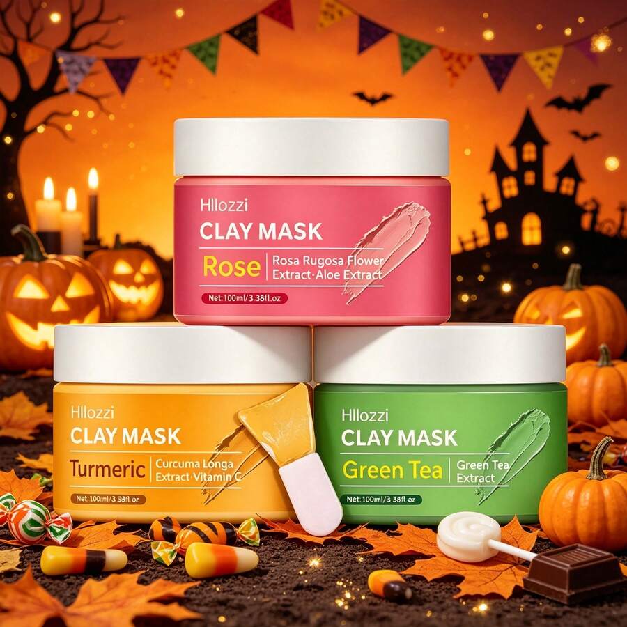 Hllozzi 100ml Mud Mask, Available In Turmeric, Green Tea And Rose Flavors. Contains Aloe Vera Extract, Deeply Moisturizing And Brightening. Suitable For All Skin Types, Perfect Gift For Halloween Makeup And Skincare. - 100ml/3.38fl.oz - View 1