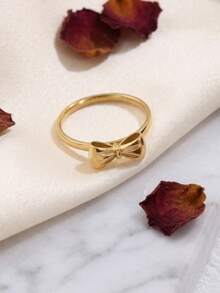 1pc Stainless Steel 18K Gold Plated 3D Bow Ring, Sweet Girl Ring, Gentle Youthful Texture, Suitable For Knitwear, Dress, Daily Wear, Romantic Delicate Hand Accessory - Sweet Bow Ring - View 10