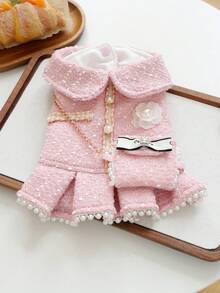 PETCIRCLE 1PC Pet Dress Autumn/Winter New Arrival Sleeveless Collared Princess Style Cute Puppy Kitten Cat Pet Clothing Backpack Dress - Pink - View 2