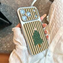 1pc TPU Material Minimalist Retro Striped Christmas Tree Pattern Phone Case Suitable For Apple 17promax/17/16promax/15/13/12/11 Large Window Skin Full Coverage Anti-Drop Soft Shell Phone Protective Cover - Silver - View 4