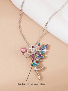 Colorful Rhinestone Fairy Necklace, Heart-Shaped Birthstone Cartoon Pendant Necklace, Holiday Birthday Gift Jewelry Neck Chain - Style 2 - View 4
