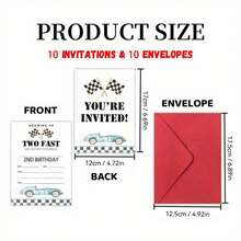 10 Cards And 10 Envelopes, Celebration Party: Milestone Birthday Party Cards, Perfect For Friends, Classmates, Gatherings, Graduation Celebrations And Decoration, Racing Theme Birthday Party - A - View 7