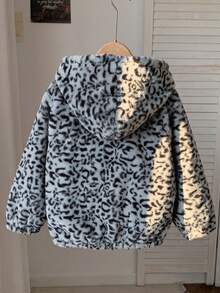 Children's Leopard Print Hooded Plush Jacket[Thickened Faux Fur]Boys & Girls Autumn/Winter Loose Zipper Faux Fur Coat - Black - View 3