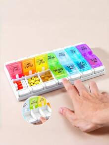 Weekly Pill Box | 2 Times Per Day Easy Open | Travel Pill Case With Button Pop-Open Design | Suitable For Vitamins And Supplements (Double Row With Tray) - Multicolor - View 11