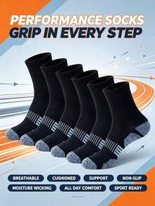 6/22 Pairs Men's Thick Mid-Calf Sports Socks, Non-Slip Shock-Absorbing Running Socks, Moisture-Wicking Breathable Durable Outdoor Training Long Socks - Multicolor - View 12