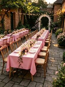 1pc Flat Rectangular Tablecloth - Stain Resistant & Wrinkle Free Polyester Tablecloth, 150 X 259cm (Approx. 59 X 102 Inches) Suitable For Kitchen Dining/Party/Wedding Indoor And Outdoor Use (Pink) - Pink - View 5