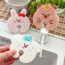 1pc Cute Animal Hanging Dish Sponge, Compressed Wood Pulp Cotton Kitchen Dish Scrubber, Magic Cleaning Scrub Brush - Multicolor - View 2