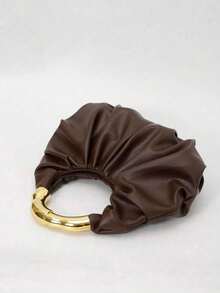 Dedoo New Fashion Versatile Heavy Metal Hardware Pleated Large Capacity Cloud Tote Bag - Coffee - View 5