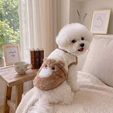 Two-Tone Plush Vest With Cute Bear Pattern And 3D Ears, Thick Warm Pet Clothes For Autumn/Winter, Suitable For Small And Medium Dogs - Brown - View 1