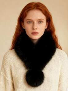 1pc Autumn/Winter Korean Style Thickened Solid Color Faux Rabbit Fur Plush Scarf, Warm Cross Collar Neck Warmer - Multicolor - View 1