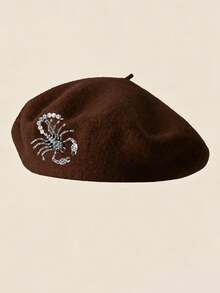 1 buah Topi Beret Pria Musim Gugur/Dingin, Desain Kalajengking Berhiaskan Berlian Imitasi, Topi Hangat Wol Kasual Jepang, Desain Niche Premium, Topi Vintage yang Dapat Dilepas - Satu-Ukuran - View 13