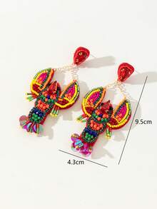 1pair Handmade Braided Dragon Lobster Shaped Earrings With Rice Beads And Rhinestones, Fashionable And Wild - Colorful - View 5