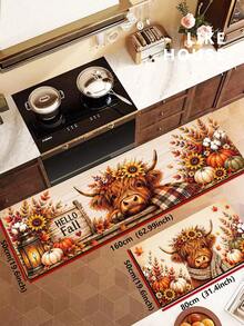 1/2pcs Thanksgiving Autumn Floor Mat, Bull & Floral Pattern, Vintage Diatomaceous Earth Mat, Super Absorbent, Non-Slip, Perfect For Bathroom, Kitchen And Dining Room, Quick Drying, Ideal Home Decor And Bathroom Mat Gift - Multicolor - View 15