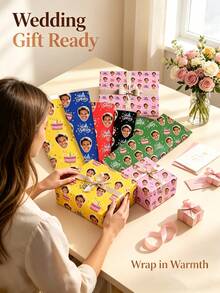 Custom Face Wrapping Paper Personalized Gift Wrap Roll With Photo Custom Present Wrapping Paper For Birthday Anniversary Wedding Groom Graduation Retirement Funny Novelty Party Supplies DIY Face Wrapping - Multicolor - View 7