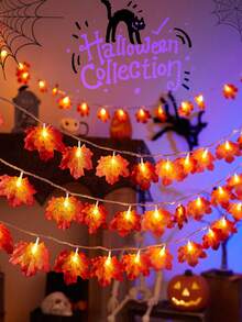 1pc Halloween Maple Leaf Light String, Maple Leaf LED Fairy Light, Indoor Festival Party Decoration, Maple Leaf Wall Hanging Light, Battery Powered,Fall Maple Leaf LED Light,Halloween Supplies,Artificial Maple Leaf - Huang Guang - View 2