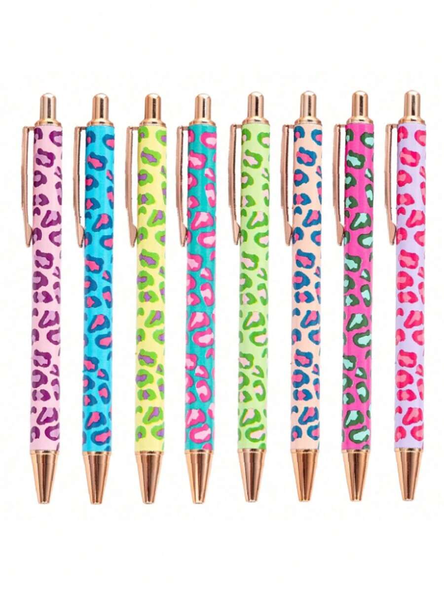 4pcs Random Leopard Print Ballpoint Pens, Retractable Design, Assorted Patterns, Minimalist Printed Pens, Suitable For Weddings, Parties, Daily Use, Gifts, Perfect Valentine's Day Gift For Friends And Family