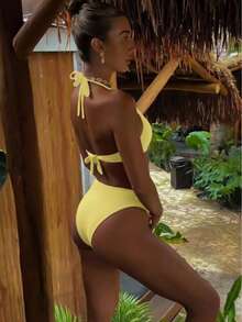 Women's Fashionable Elegant Yellow Swimsuit Set, Suitable For Spring/Summer Beach Vacation, Seaside Activities And Holiday Wear - Multicolor - View 3