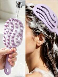 1/2Pcs Long Handle Scalp Care Massage Comb,Hollow Coarse Tooth Design,Wet And Dry Use, Suitable For Nail Art And Applying Care Products(Random Color) - Multicolor - View 2