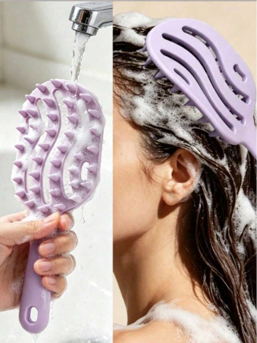 1/2Pcs Long Handle Scalp Care Massage Comb,Hollow Coarse Tooth Design,Wet And Dry Use, Suitable For Nail Art And Applying Care Products(Random Color)