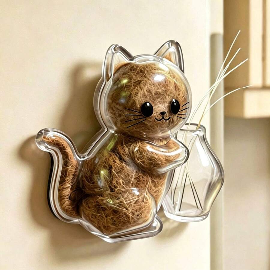 1pc Cat Whisker Collector, Cat Vase Fridge Magnet, Kitten Pushing Bottle Acrylic Magnetic Fridge Magnet, Cat Souvenir, Funny Little Gift For Friends - one-size - View 1