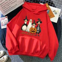 Halloween Goose Hoodie Cute Pumpkin Witch Hat Graphic Cozy Fall Sweatshirt Unisex Warm Pullover Orange Streetwear Printing Tops,Essentials,Jyghnvb - Black - View 4