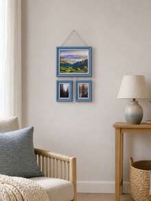 Vertical Wall Hanging 3‑Panel Collage Picture Frame Set, Connected By Hemp Rope, Wood‑Look Decorative Multi‑Opening Photo Display Frame, Ideal For Family Memory Travel Photos, Boho Home Wall Decoration For Living Room Entryway Housewarming Present - Multicolor - View 2