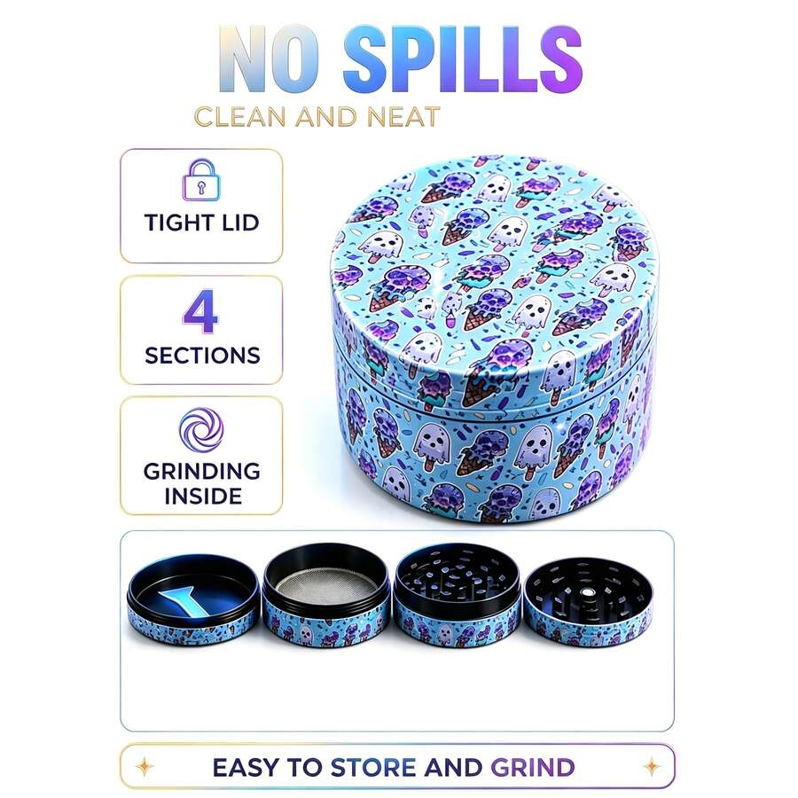 Premium Zinc Alloy Grinder - 50mm UV Printed Cute Ice Cream Ghost Cartoon Pattern, Efficient Herb Grinder, Suitable For Daily Use, Exquisite Gift For Men And Women, Christmas Gift Choice, Best Gift Option - View 1