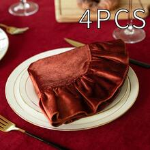 1/2/4pcs Christmas Velvet Ins Decorative Round Ruffle Placemats, Nordic Country Style Table Mats - Burnt Orange - View 9