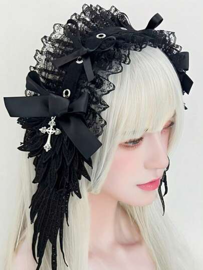 1-Wing Headband Gothic Dark Angel Headpiece Hair Accessory Subculture Hot Girl Punk Cosplay Rivet