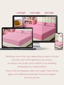 1pc Solid Color Fitted Sheet, Mattress Protector, Soft & Breathable, Fits Twin, Full, Queen, King Size Beds, Essential Bedding For Home & Dorm - Hot Pink - View 7
