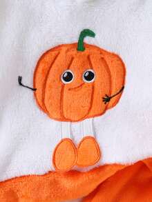 Baby Girl Pumpkin Plush Outfit, 6 Months-3 Years Halloween Hooded Top And Pants, Soft Warm Flannel, Holiday Party Set - Orange - View 4