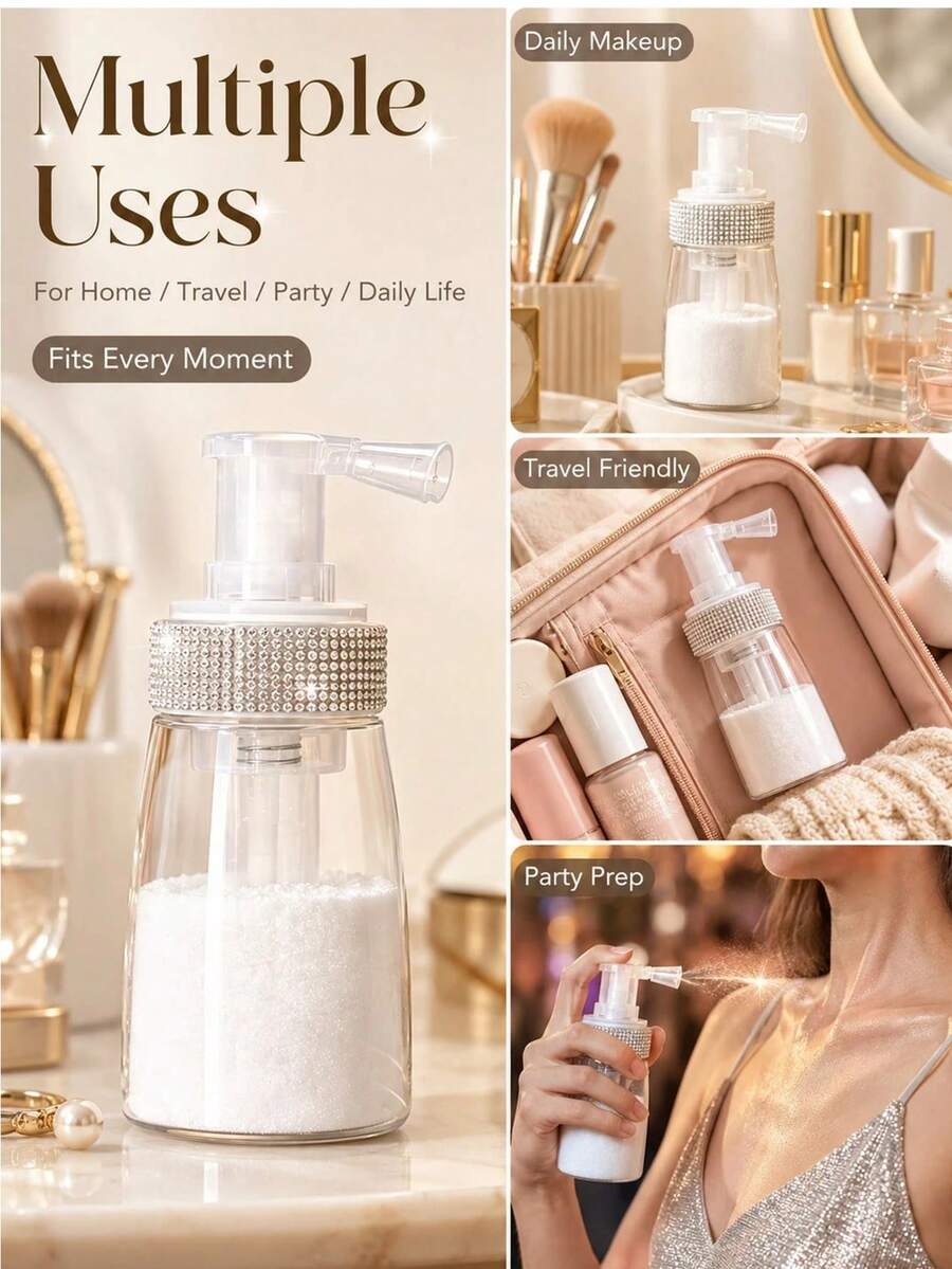 水鑽裝飾粉末噴霧瓶(適用於各種粉末,包括豐盈粉);可補充、透明、按壓式設計;適合居家使用與美髮沙龍;完美適用於聖誕節和萬聖節等場合 - 彩色 - 查看 1