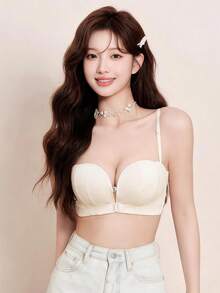Elisvara Women's Shell Front Closure Wireless Non-Slip Supportive Bra, Suitable For Wedding And Evening Gowns, Perfect For Small Bust, Lingerie - Champagne - View 3
