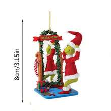Panini 6-12pcs Christmas Green Monster Resin Hanging Ornaments, Classic Holiday Scene Shaped Christmas Tree Hanging Decor, Multi-Scene Fun Holiday Resin Crafts, With Hanging Rope For Christmas Tree And Entryway Decoration, Christmas Gift Atmosphere Small Accessories, Holiday Home And Window Display Decor Gift - Random Styles - View 7