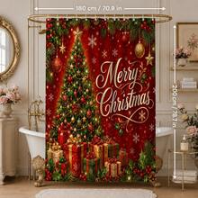 1pc/4pcs Christmas Red Christmas Tree Gift Multi-Function Bathroom Decor Shower Curtain Set, Free 12 Hooks, Premium Holiday Atmosphere, Bathroom Mat, U-Shaped Floor Mat And Round Toilet Lid Cover, Suitable For All Christmas Scenes Decoration - Christmas Tree - View 11