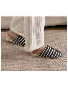 1 Pair Colorful Striped Casual Fashion Cute Fabric Side Stripe Warm Shoes For Home Autumn/Winter - Carbon Grey - View 2