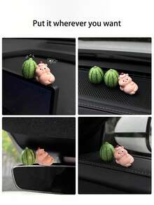 2pcs/3pcs Cozy Pig Car Dashboard Ornament, Car Interior Center Console Display Screen Window Side Rearview Mirror Decoration, Car Interior Decor - A - View 5