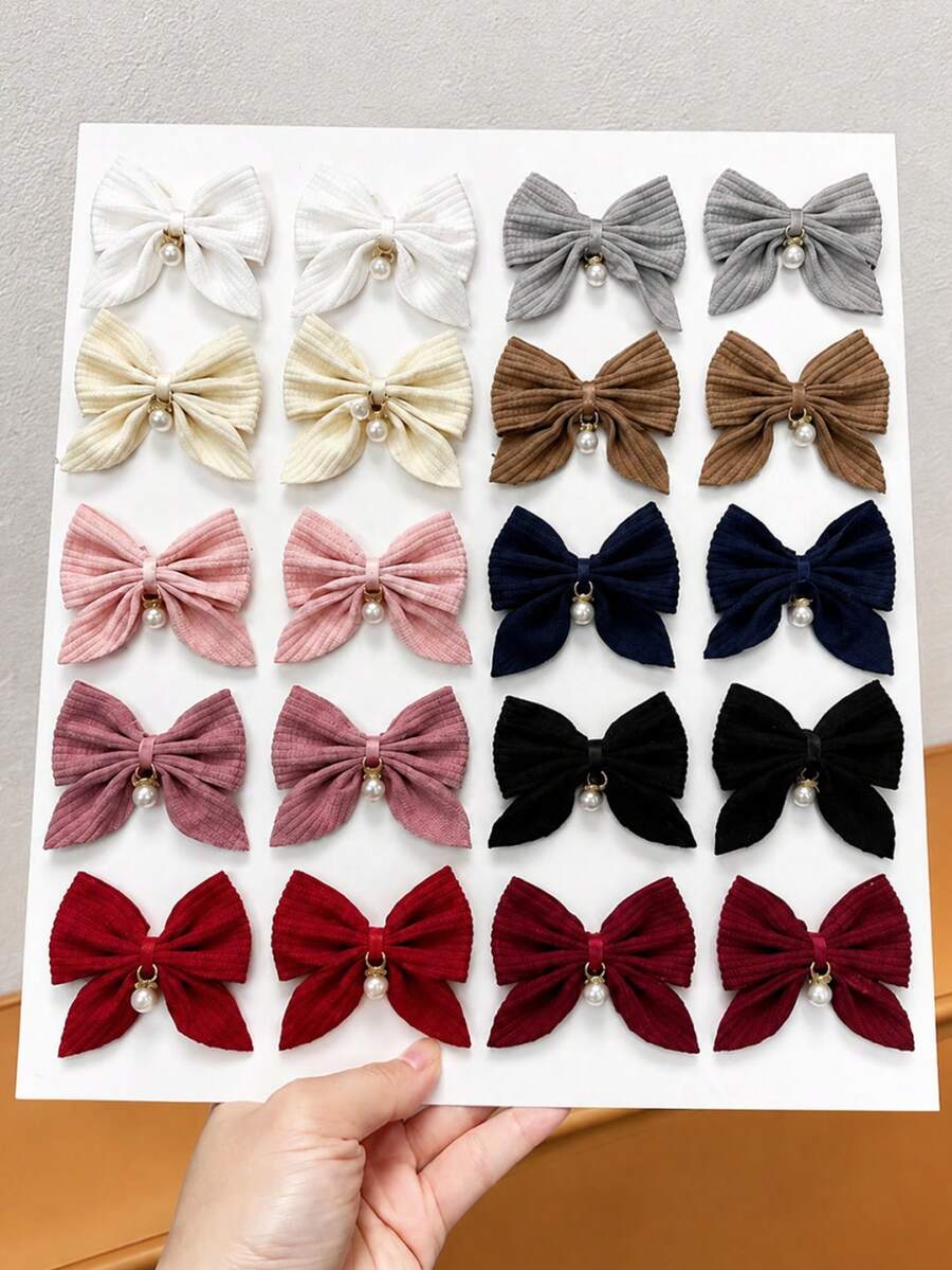 10pcs Girls Bow Hair Clips Pearl Hair Accessories Daily Versatile Autumn/Winter Hair Accessories Set - Multicolor - View 1