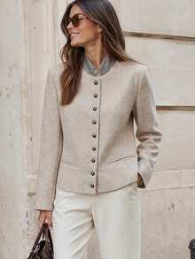 TF.MLN Women's New Spring/Autumn Khaki Long Sleeve Pleated Decor Minimalist Blazer Jacket, Casual Fashion Versatile - Light Khaki - View 2