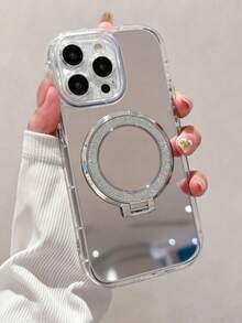 Minimalist Mirror Element Acrylic Mirror Phone Case With Magnetic Stand, Fashionable Creative Hard Shell, Suitable For IP17 Pro Max/17 Pro/17 Air/17/16 Pro Max/16/16 Pro/16 Plus/16e/15/15 Pro Max/15 Pro/15 Plus/11/12/13/14 Pro Max/XS/XR/11 Pro/11 Pro Max/12 Pro/12 Pro Max/13 Pro/13 Pro Max/7 Plus/14 Pro/14 Pro Max/14 Plus, Spring Gift, Birthday, Anniversary, Party - Silver - View 11