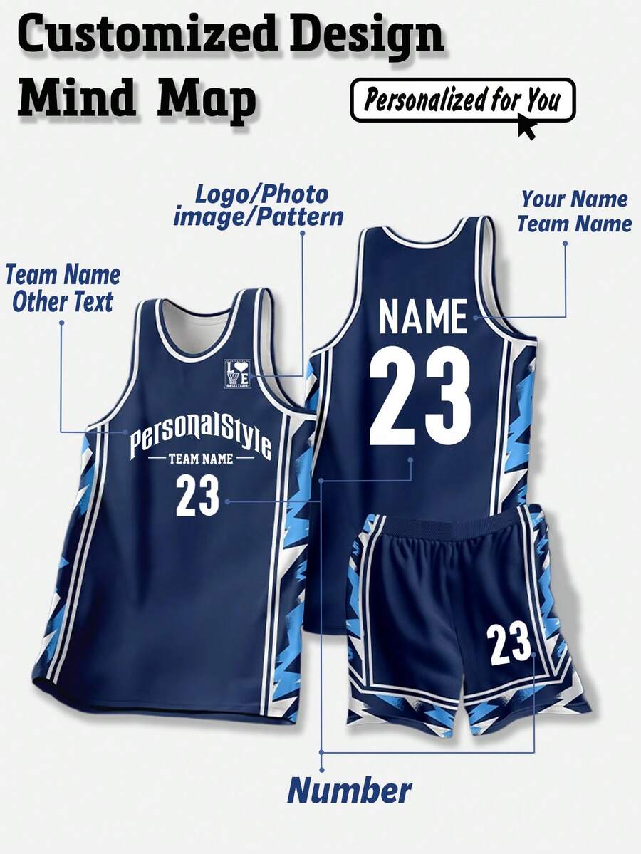 2pcs Personalized Basketball Jersey Set - Customizable Name, Number And Logo Print Tank Top + Shorts Sports Outfit. Perfect Gift For Friends. Summer