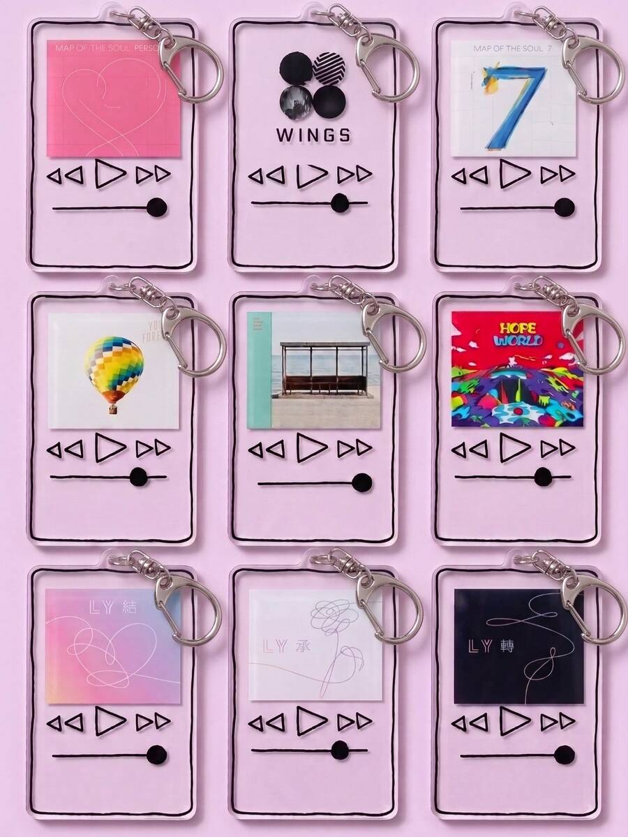 1pc/9pcs K-Pop B/TS Album Player Music Frame Aesthetic Acrylic Keychains, Classic Album Music Player Interface Design, ARMY Gift, Back To School, Gift For ARMY, Gift For Friends, Exquisite Collection - Multicolor - View 1