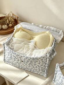 Large Capacity Lace Trim Storage Basket, Foldable With Handle Storage Basket, Desktop Bedroom Storage Basket, Portable Sundries Storage Basket - Multicolor - View 3