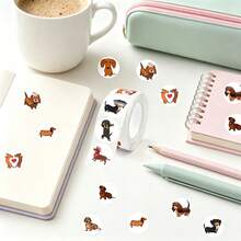 500pcs/Roll Self-Adhesive Cartoon Dachshund Dog Stickers, Birthday Party Gift Packaging Seal Stickers, Teacher Classroom Roll Stickers For Crafts, Scrapbooking, Envelope Decoration And Sealing - Multicolor - View 6